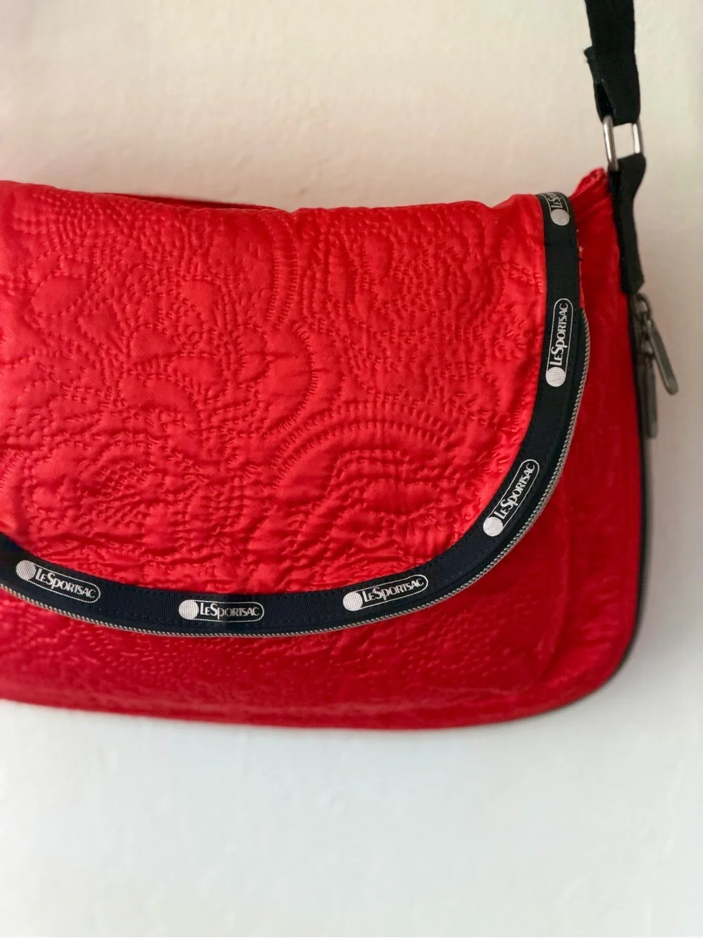 LeSportsac Red Colette Expandable Quilted Messenger Crossbody Bag